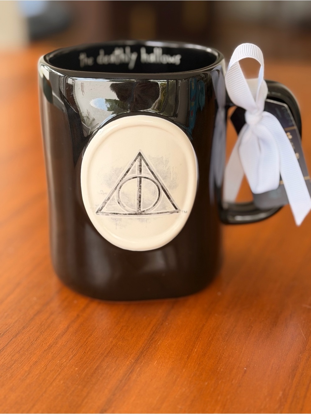 Rae Dunn Black Deathly Hallows Ceramic Mug